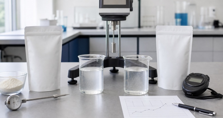 Two CMC samples compared with the same viscosity test method in a food-ingredient laboratory