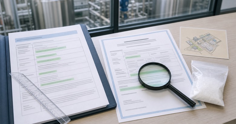 Buyer comparing CMC certificate holder, manufacturing site, scope and validity fields