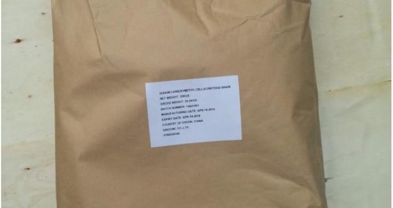 Kraft paper CMC bag with an attached product identification label