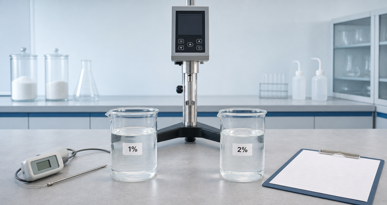 Two prepared CMC solutions being compared under one controlled viscosity test method