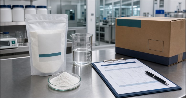 Food-grade CMC COA review with batch sample and laboratory quality-control setup