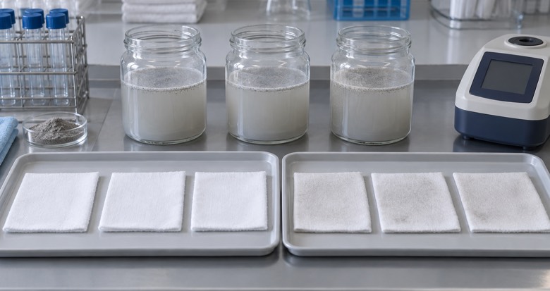 Matched cotton swatches and wash liquors used to compare CMC soil redeposition in laundry detergent