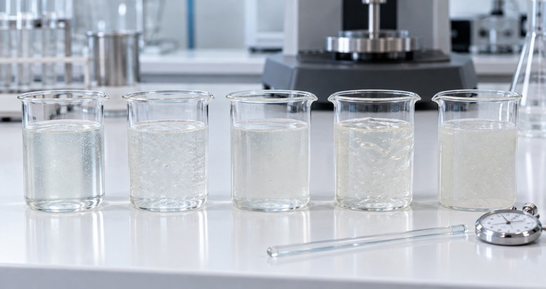 Hydrated CMC and xanthan gum blend ratios compared after a controlled hold