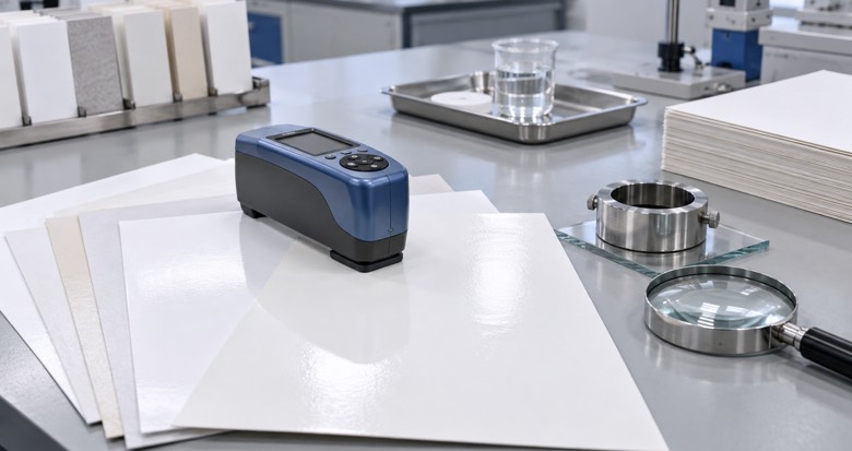 Generic coated paper sheets with gloss, water absorptiveness and surface inspection tools