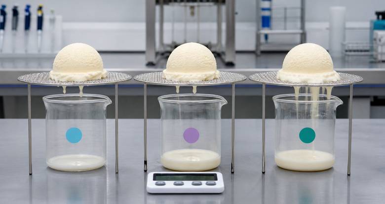 Matched ice cream samples in a controlled meltdown test with melt collected over time