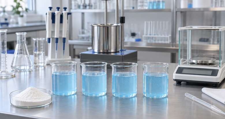 CMC samples prepared for a controlled liquid detergent compatibility trial