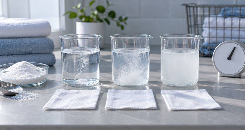 Generic beaker dissolution setup with cotton swatches for comparing washing powder CMC trials