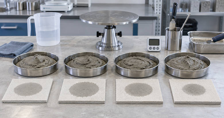 Matched cement mortar samples prepared for controlled CMC water-retention and workability screening