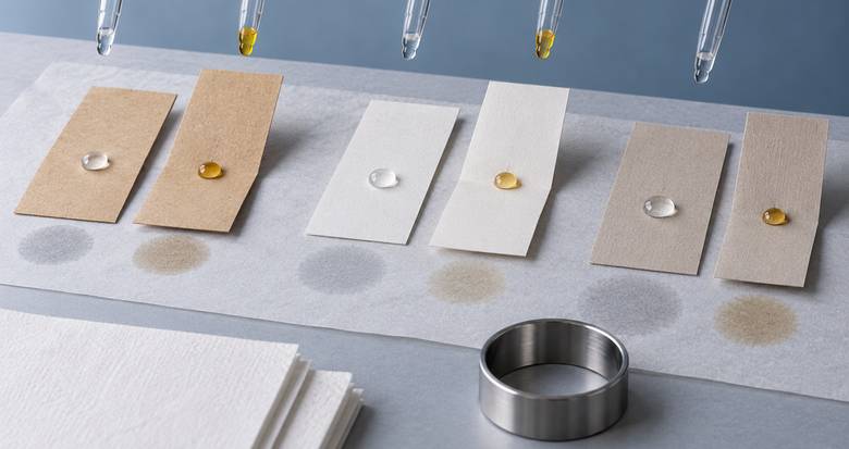 Matched coated paper samples arranged for controlled grease and water barrier screening