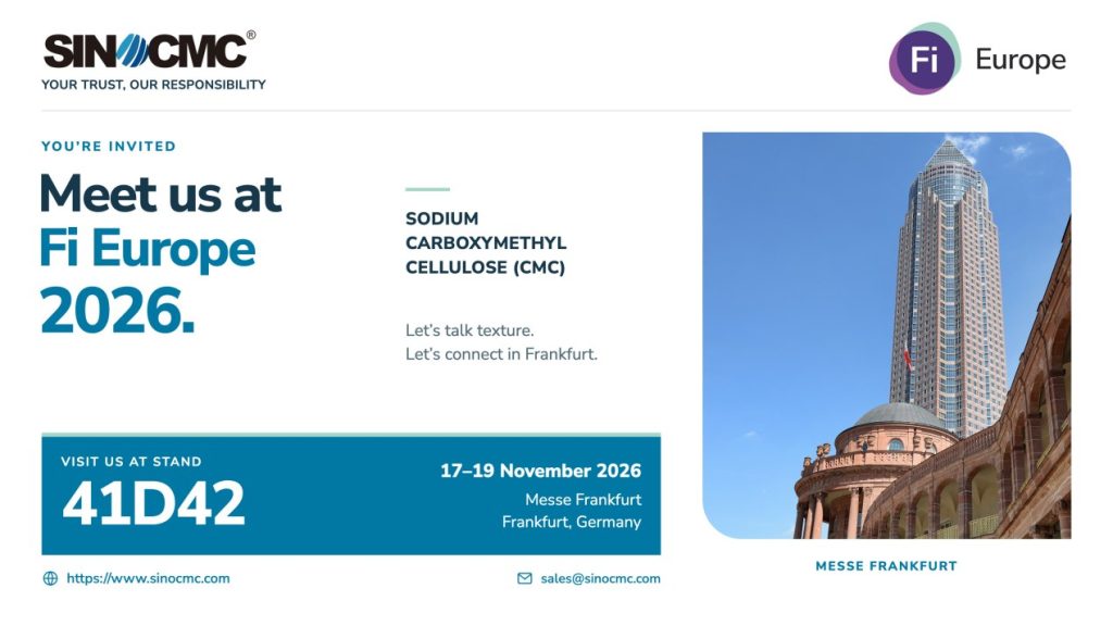 SINOCMC invitation to Fi Europe 2026, booth 41D42, November 17–19 at Messe Frankfurt, Germany